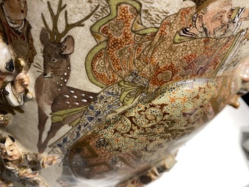 Two Japanese relief-moulded Satsuma vases, Meiji, 19th C.