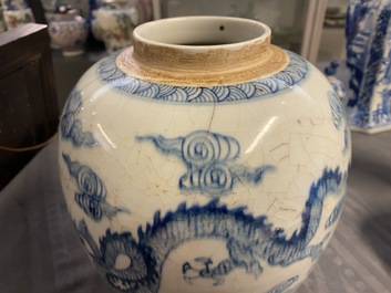 A Chinese blue and white 'dragon and phoenix' ginger jar, Yongzheng