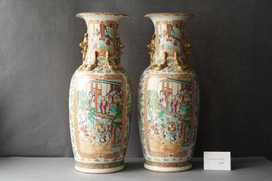 A pair of Chinese Canton famille rose vases, 19th C.