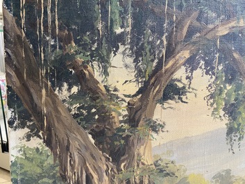 Willem Jan Pieter van der Does (1889-1966), huile sur toile: 'Une vue &agrave; Bali'