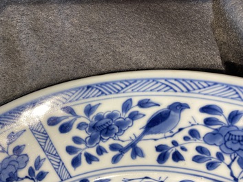 A Chinese blue and white 'Mongolian hunting' dish, Kangxi