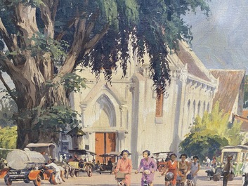 Willem Jan Pieter van der Does (1889-1966), oil on canvas: 'A streetview in Bali'