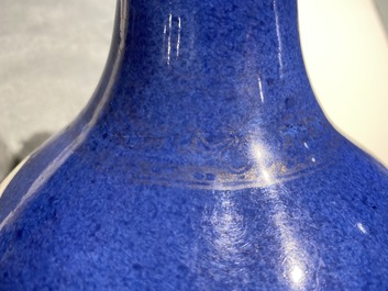 A Chinese famille verte powder blue-ground bottle vase, Kangxi