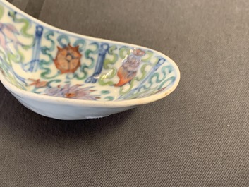 Three Chinese doucai spoons, 19th C.