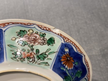 Six tasses et soucoupes en porcelaine de Chine famille verte, Kangxi