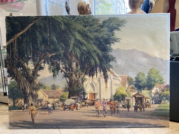Willem Jan Pieter van der Does (1889-1966), oil on canvas: 'A streetview in Bali'