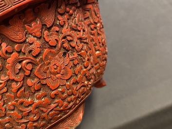 A Chinese carved cinnabar lacquer jardini&egrave;re, Yongzheng/Qianlong