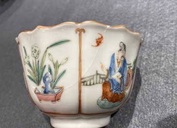 Sept tasses et soucoupes en porcelaine de Chine famille rose, marque et &eacute;poque de Xianfeng