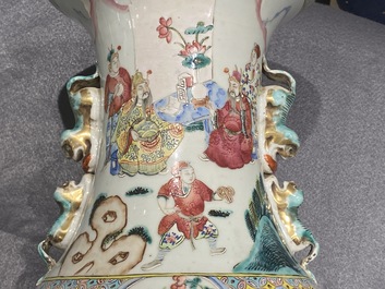 A Chinese famille rose vase with figures in a landscape, 19th C.