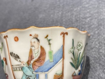 Zeven Chinese famille rose koppen en schotels, Xianfeng merk en periode