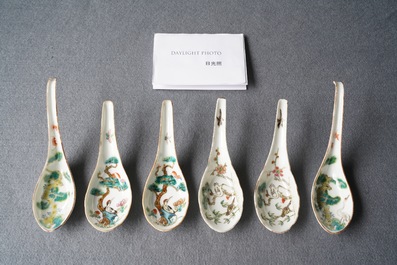 Three pairs of Chinese spoons with herons, 19th C.