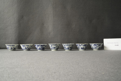 Twenty Chinese blue and white cups and twenty-four saucers, Kangxi