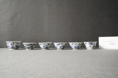 Twenty Chinese blue and white cups and twenty-four saucers, Kangxi