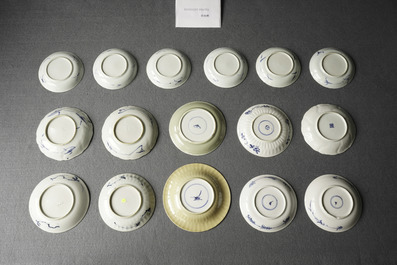 Twenty Chinese blue and white cups and twenty-four saucers, Kangxi