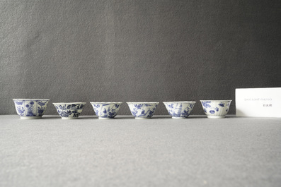 Twenty Chinese blue and white cups and twenty-four saucers, Kangxi