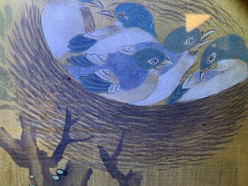 Shen Quan (1682-1762), ink and colour on silk, 18th C.: 'Two  scenes with birds'