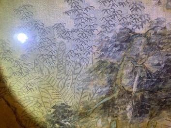 Ecole chinoise, encre et couleurs sur soie, 20&egrave;me: 'Trois vues de paysages'