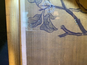 Shen Quan (1682-1762), ink and colour on silk, 18th C.: 'Two  scenes with birds'