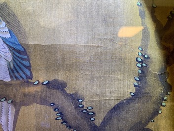 Shen Quan (1682-1762), ink and colour on silk, 18th C.: 'Two  scenes with birds'