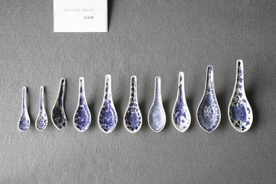 Ten Chinese blue and white spoons for the Straits or Peranakan market, 19/20th C.