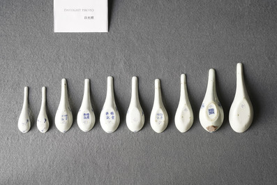 Ten Chinese blue and white spoons for the Straits or Peranakan market, 19/20th C.