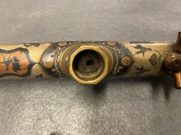 A Chinese bamboo, jadeite, paktong and Yixing stoneware opium pipe, 19th C.