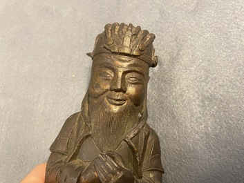 A Chinese bronze figure of Wenchang Wang with inscription, Qing