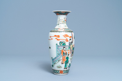 A Chinese famille verte 'warriors' vase, 19th C.