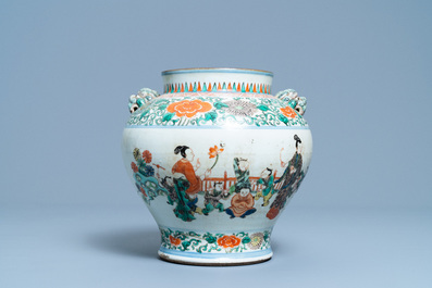 A Chinese famille verte 'playing boys' vase, 19/20th C.