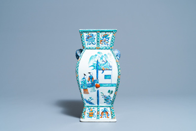 A Chinese doucai vase with elephant handles, Qianlong/Jiaqing