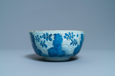 A blue and white English Delftware bowl dated 1684