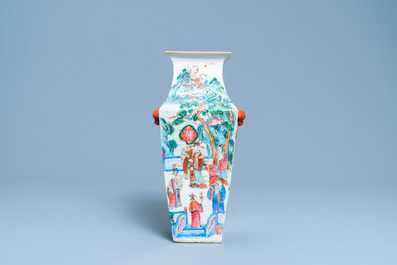 A square Chinese famille rose 'immortals' vase, 19th C.