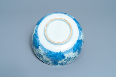 A blue and white English Delftware bowl dated 1684