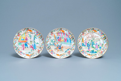 Five Chinese Canton famille rose dishes, 19th C.