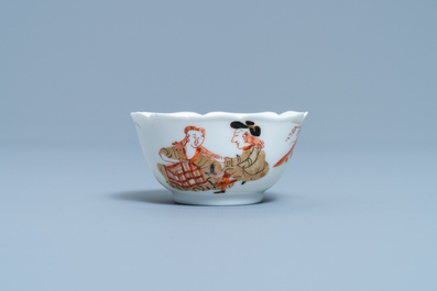 Une tasse et soucoupe en porcelaine de Chine &agrave; d&eacute;cor d'apr&egrave;s Cornelis Pronk, Yongzheng/Qianlong