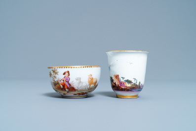 Two Meissen porcelain cups and a saucer, Germany, 18th C.