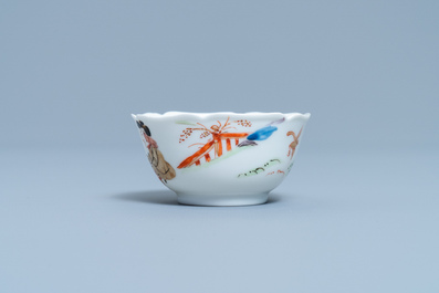 A Chinese cup and saucer with a design after Cornelis Pronk, Yongzheng/Qianlong