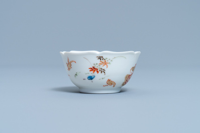 A Chinese cup and saucer with a design after Cornelis Pronk, Yongzheng/Qianlong