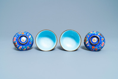 A pair of Vietnamese Phap Lam Hue enamel covered bowls on stands, 18/19th C.