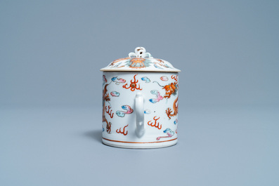 A Chinese famille rose dragon teapot and cover, 19th C.