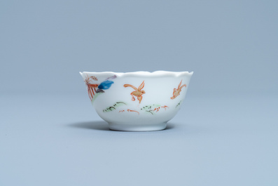 Une tasse et soucoupe en porcelaine de Chine &agrave; d&eacute;cor d'apr&egrave;s Cornelis Pronk, Yongzheng/Qianlong