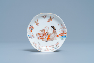 A Chinese cup and saucer with a design after Cornelis Pronk, Yongzheng/Qianlong