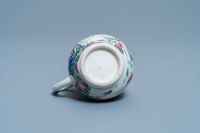 A Chinese famille rose 'mountainous landscape' jug, a pattipan and a saucer, Yongzheng