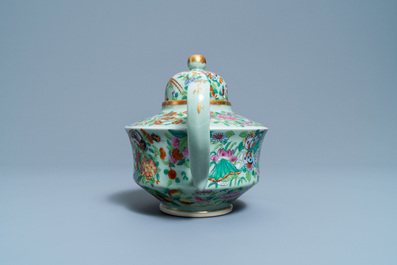 A Chinese Canton famille rose celadon-ground service, 19th C.