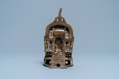 An inscribed silver- and brass-inlaid gilt bronze Jain shrine, India, 18/19th C.