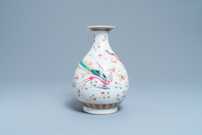 A Chinese famille rose 'yuhuchunping' vase with a dragon and a phoenix, Daoguang mark and of the period