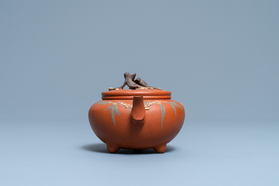 A Chinese Yixing stoneware 'Three friends of winter' teapot and cover, Kangxi