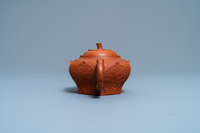 A Chinese Yixing stoneware lotus-shaped teapot and cover, Kangxi