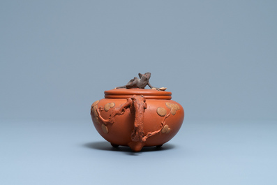 A Chinese Yixing stoneware 'Three friends of winter' teapot and cover, Kangxi