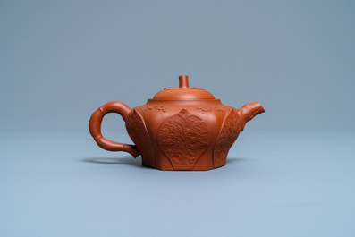 A Chinese Yixing stoneware lotus-shaped teapot and cover, Kangxi